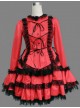 Red Long Sleeves Lace Trim Cotton Girls Sweet Lolita Dress