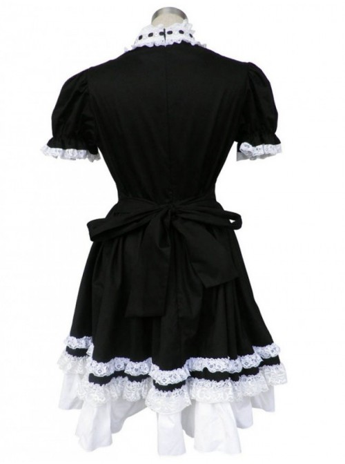 Black And White Short Sleeves Bow Cotton Gothic Lolita Dress