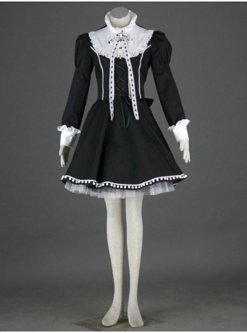 Black Charming Long Sleeves Cotton Gothic Lolita Dress