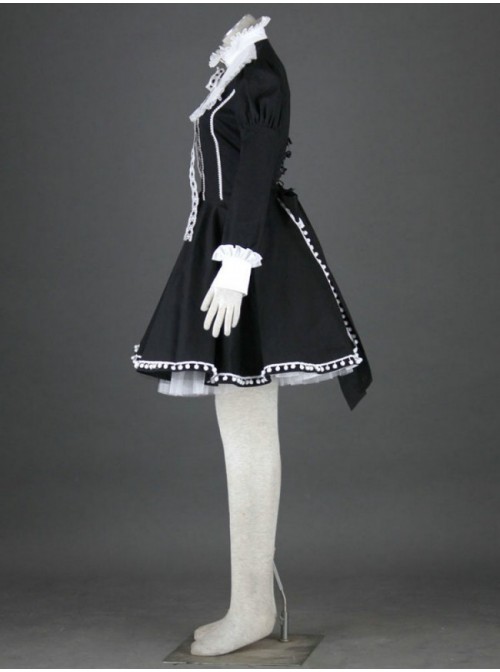 Black Charming Long Sleeves Cotton Gothic Lolita Dress