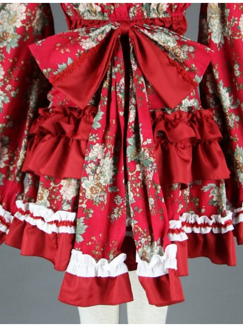 Red Beautiful Long Sleeves Cotton Sweet Lolita Dress