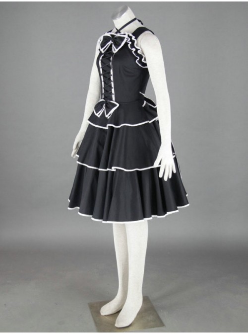 Black Sleeveless Cotton Gothic Lolita Dress