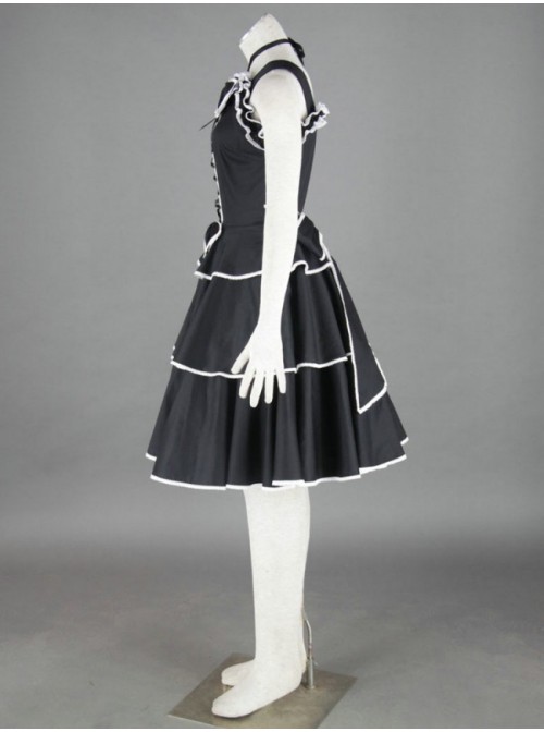 Black Sleeveless Cotton Gothic Lolita Dress