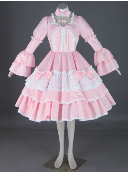 Pink Long Sleeves Cotton Sweet Lolita Dress