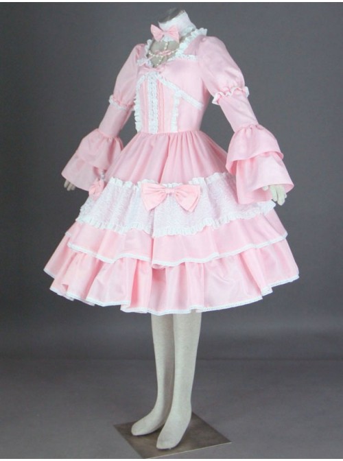 Pink Long Sleeves Cotton Sweet Lolita Dress