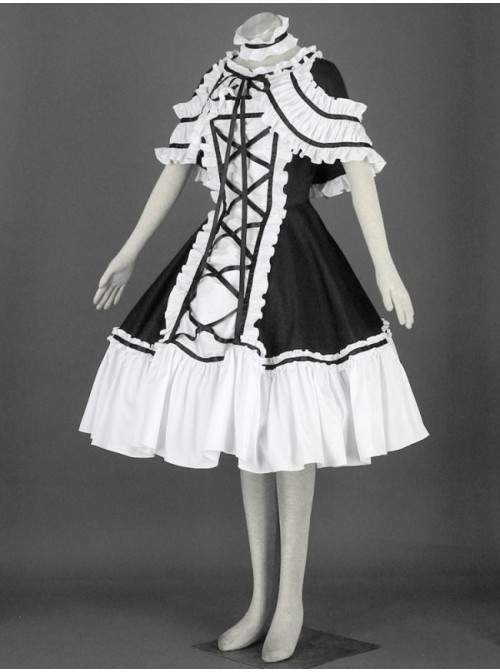 Black And White Cute Girls Cotton Sweet Lolita Dress