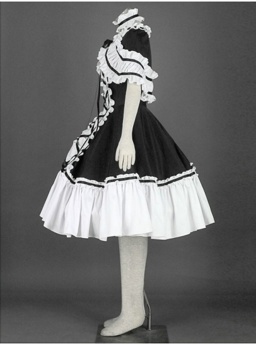 Black And White Cute Girls Cotton Sweet Lolita Dress