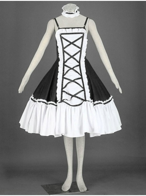 Black And White Cute Girls Cotton Sweet Lolita Dress