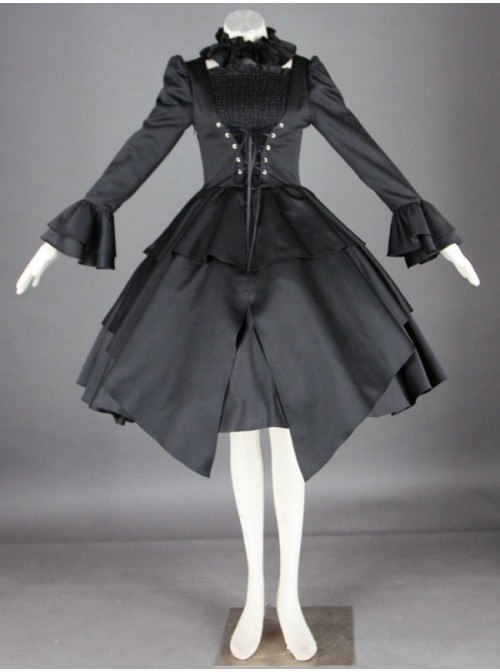 Gorgeous Black Long Sleeves Cotton Gothic Lolita Dress