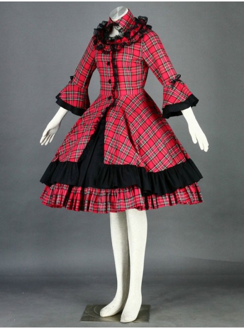 Red And Black Long Sleeves Cotton Sweet Lolita Dress