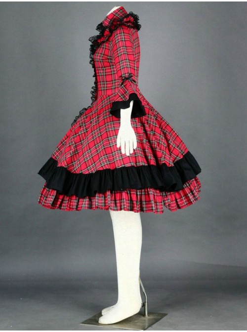 Red And Black Long Sleeves Cotton Sweet Lolita Dress