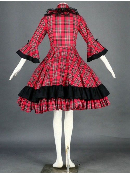 Red And Black Long Sleeves Cotton Sweet Lolita Dress