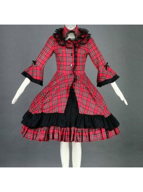 Red And Black Long Sleeves Cotton Sweet Lolita Dress