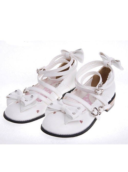 White 1.0" Heel High Cute Suede Round Toe Bow Platform Girls Lolita Shoes