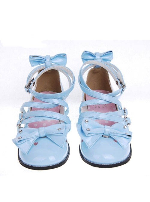 Blue 1.0" Heel High Beautiful Suede Round Toe Bow Platform Girls Lolita Shoes