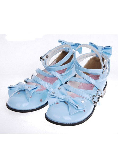 Blue 1.0" Heel High Beautiful Suede Round Toe Bow Platform Girls Lolita Shoes