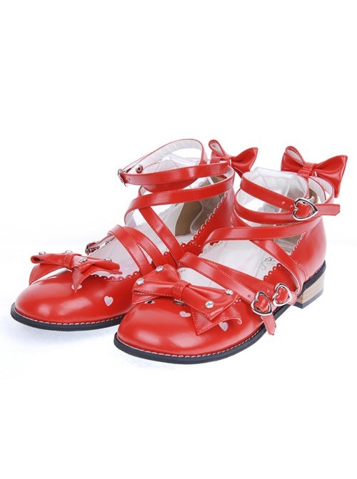 Red 1.0" Heel High Cute Suede Round Toe Bow Platform Girls Lolita Shoes