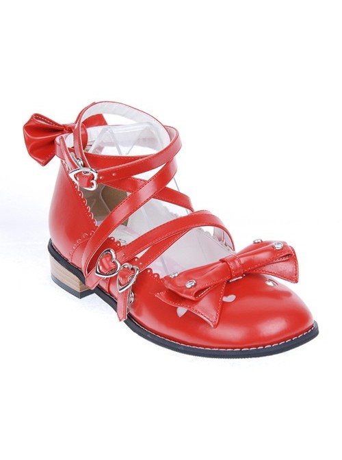 Red 1.0" Heel High Cute Suede Round Toe Bow Platform Girls Lolita Shoes
