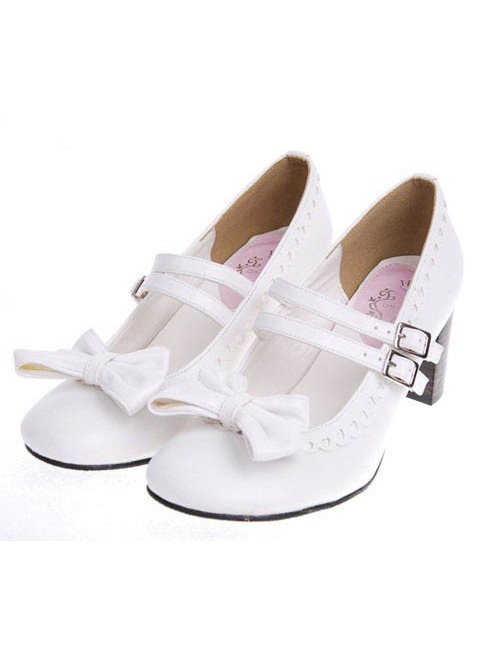 White 2.5" Heel High Lovely Synthetic Leather Point Toe Bow Platform Girls Lolita Shoes