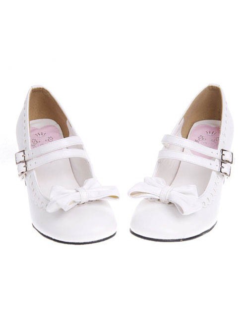 White 2.5" Heel High Lovely Synthetic Leather Point Toe Bow Platform Girls Lolita Shoes
