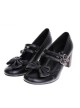 Black 2.5" Heel High Beautiful Synthetic Leather Point Toe Bow Platform Girls Lolita Shoes