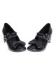 Black 2.5" Heel High Beautiful Synthetic Leather Point Toe Bow Platform Girls Lolita Shoes