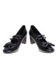 Black 2.5" Heel High Beautiful Synthetic Leather Point Toe Bow Platform Girls Lolita Shoes