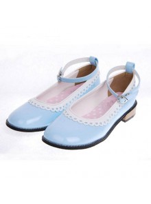 Sky-Blue 1.0" Heel High Cute Polyurethane Round Toe Ankle Straps Platform Girls Lolita Shoes