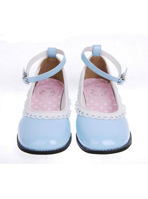 Sky-Blue 1.0" Heel High Cute Polyurethane Round Toe Ankle Straps Platform Girls Lolita Shoes