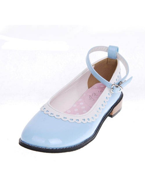 Sky-Blue 1.0" Heel High Cute Polyurethane Round Toe Ankle Straps Platform Girls Lolita Shoes