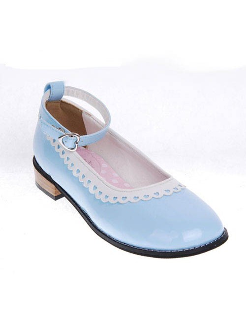 Sky-Blue 1.0" Heel High Cute Polyurethane Round Toe Ankle Straps Platform Girls Lolita Shoes