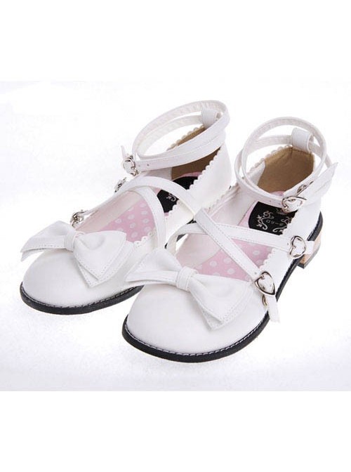 White 1.0" Heel High Adorable Polyurethane Point Toe Ankle Straps Platform Girls Lolita Shoes