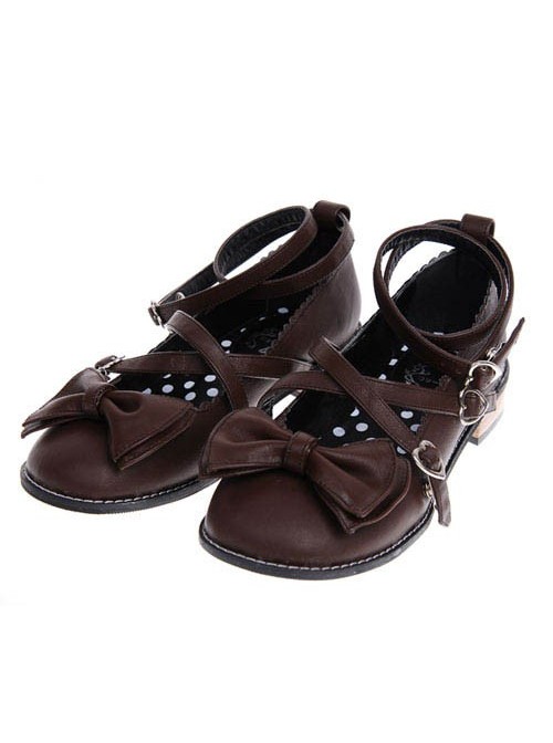 Brown 1.0" Heel High Elegant Polyurethane Point Toe Ankle Straps Platform Girls Lolita Shoes