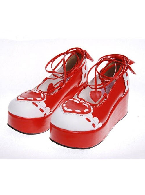 Red 2.4" Heel High Special PU Round Toe Ankle Straps Platform Girls Lolita Shoes