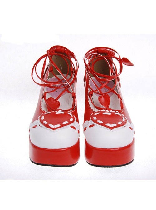 Red 2.4" Heel High Special PU Round Toe Ankle Straps Platform Girls Lolita Shoes