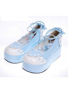 Sky-Blue 2.4" Heel High Special PU Round Toe Ankle Straps Platform Girls Lolita Shoes