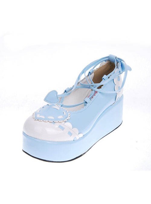 Sky-Blue 2.4" Heel High Special PU Round Toe Ankle Straps Platform Girls Lolita Shoes