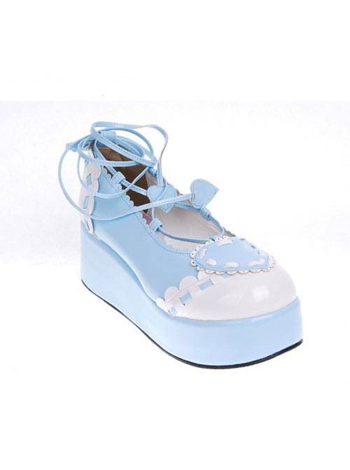 Sky-Blue 2.4" Heel High Special PU Round Toe Ankle Straps Platform Girls Lolita Shoes