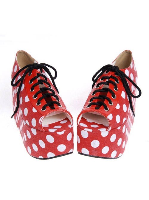 Red 3.9" Heel High Elegant PU Point Toe Cross Straps Platform Lady Lolita Shoes