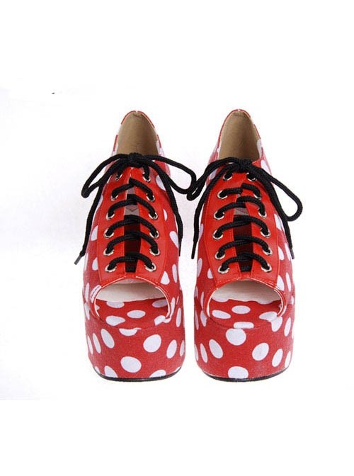 Red 3.9" Heel High Elegant PU Point Toe Cross Straps Platform Lady Lolita Shoes