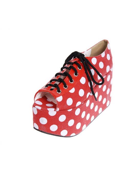 Red 3.9" Heel High Elegant PU Point Toe Cross Straps Platform Lady Lolita Shoes
