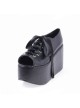 Black 3.9" Heel High Lovely Patent Leather Point Toe Cross Straps Platform Women Lolita Shoes