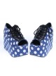 Blue 3.9" Heel High Lovely Patent Leather Point Toe Cross Straps Platform Women Lolita Shoes