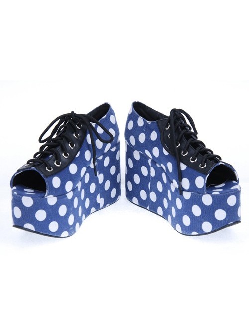 Blue 3.9" Heel High Lovely Patent Leather Point Toe Cross Straps Platform Women Lolita Shoes