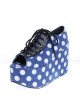 Blue 3.9" Heel High Lovely Patent Leather Point Toe Cross Straps Platform Women Lolita Shoes