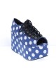 Blue 3.9" Heel High Lovely Patent Leather Point Toe Cross Straps Platform Women Lolita Shoes