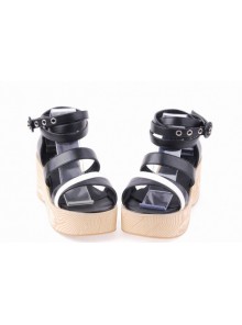 Black 2.7" Heel High Elegant PU Point Toe Ankle Straps Platform Lady Lolita Sandals