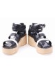 Black 2.7" Heel High Elegant PU Point Toe Ankle Straps Platform Lady Lolita Sandals