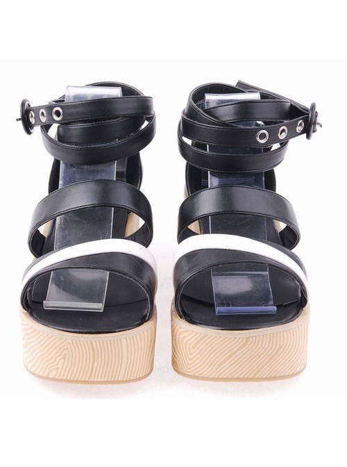 Black 2.7" Heel High Elegant PU Point Toe Ankle Straps Platform Lady Lolita Sandals