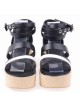 Black 2.7" Heel High Elegant PU Point Toe Ankle Straps Platform Lady Lolita Sandals